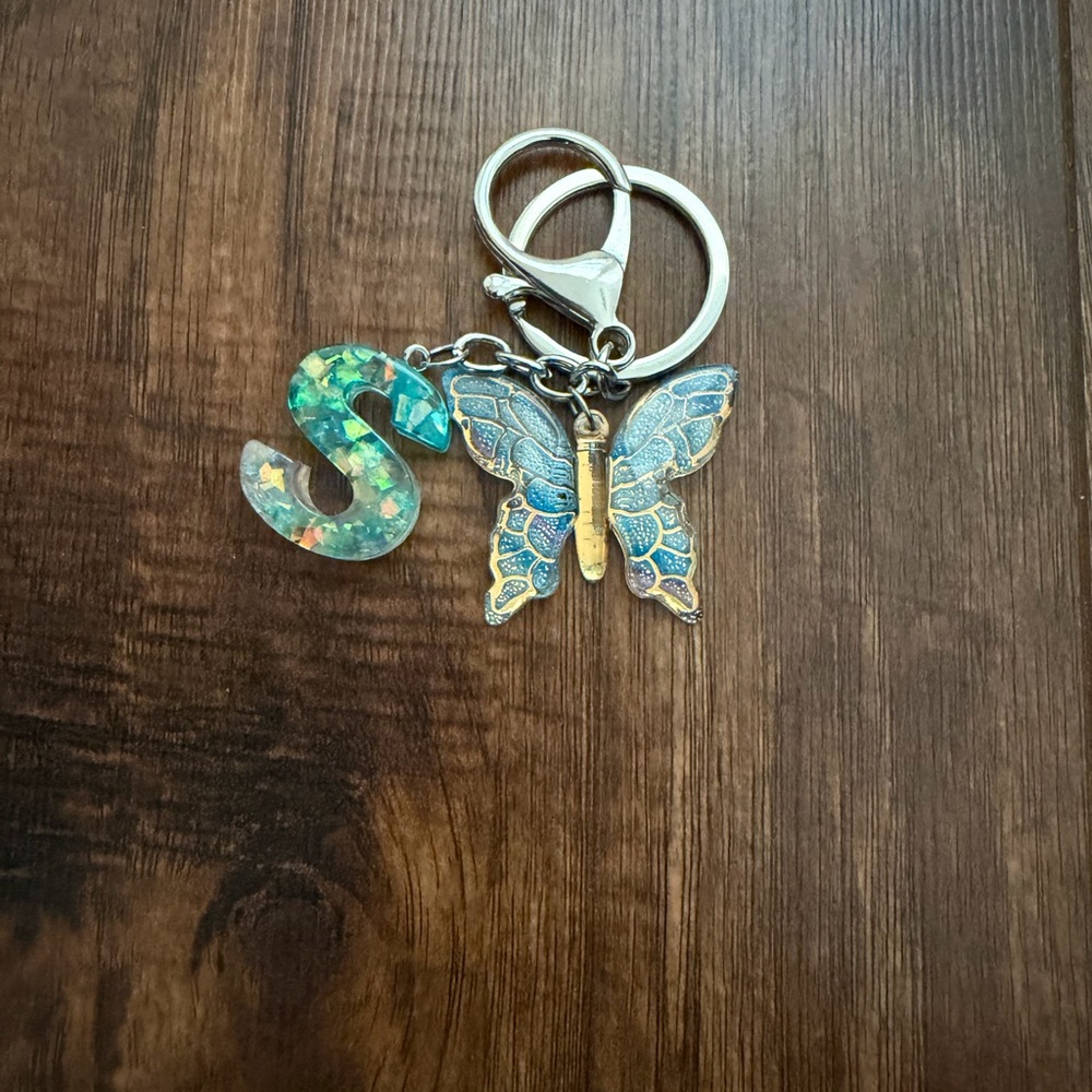 Butterfly and Initial Bag Charm - Silver and Multicolor
